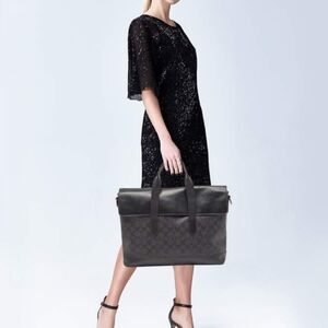Coach Hamilton Leather & Coated Canvas Handbag Breifcase Black/Charcoal/Brown